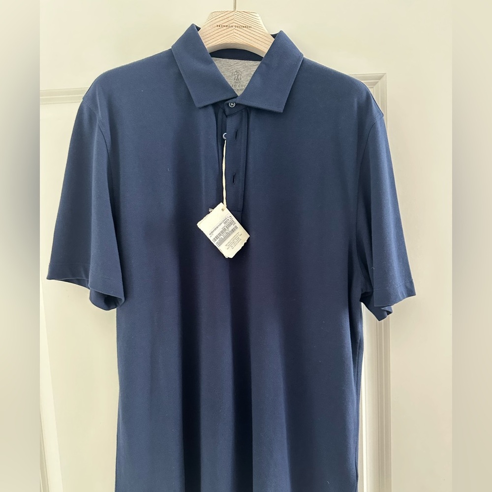 Brunello Cucinelli Navy Cotton piqué polo with shirt-style collar
Shirt